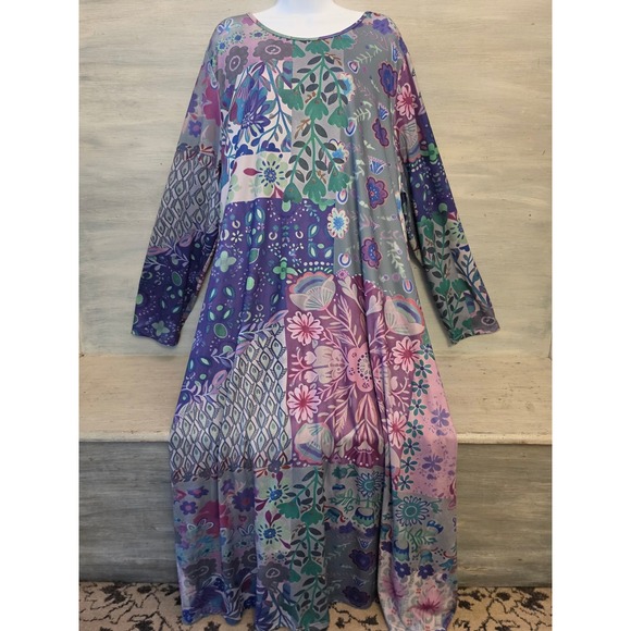 Dresses & Skirts - Multicolor Abstract Floral Print Long Sleeve Full Length Maxi Dress Size 5XL GC